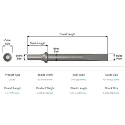 Ajax Flat Air Hammer Chisel 5/8" x 7" 0498 960