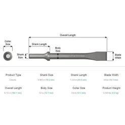 Ajax Flat Air Hammer Chisel 3/4" x 6-1/2" 401 Shank A910