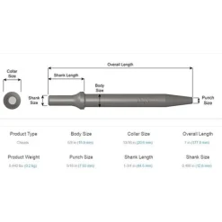 Ajax Tapered Punch 7 Air Hammer Chisel .498 Shank A961