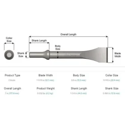 Ajax Wide Scraper 1-5/16"x7" Air Hammer Chisel .498 Shank A955