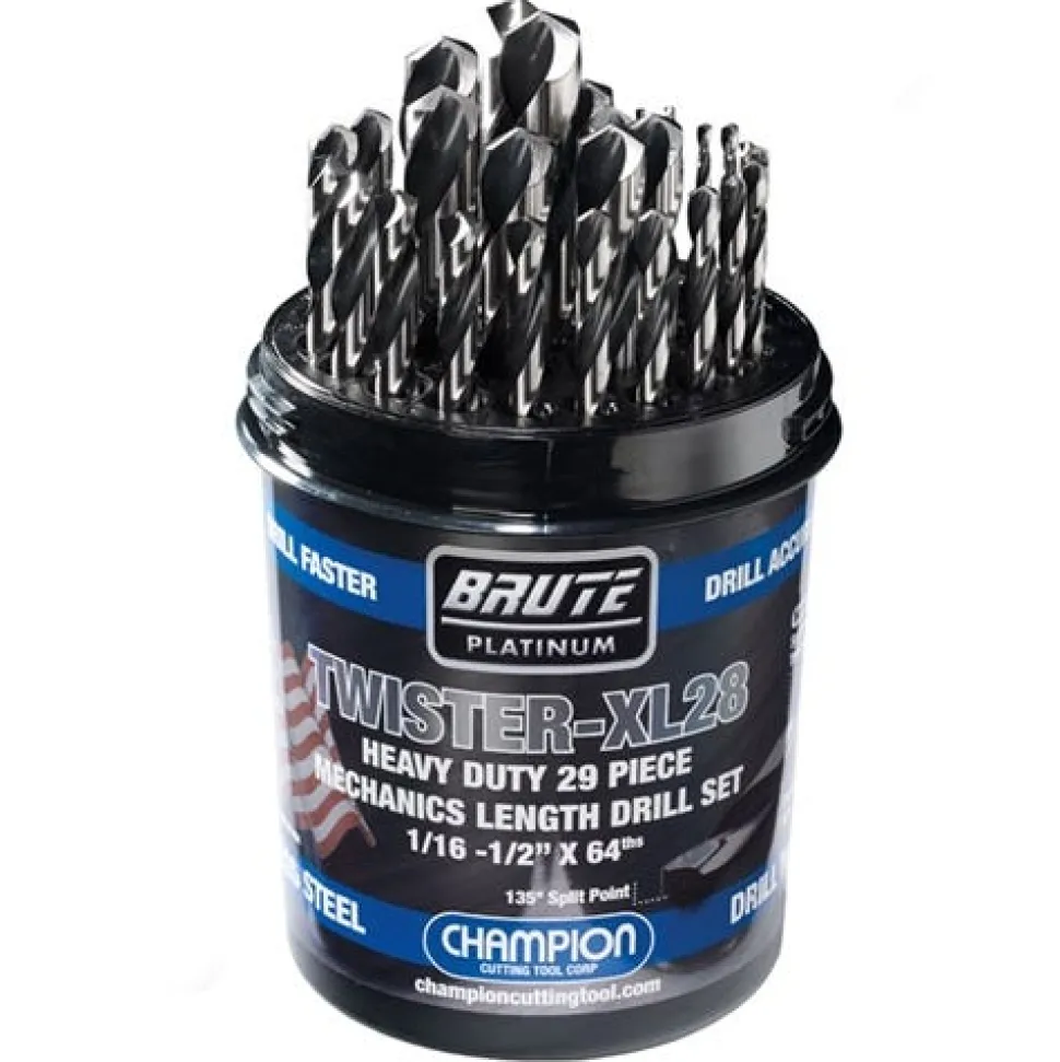 Champion 29 Piece XL28 Mechanics Length Drill Set Flats TWISTER-XL28