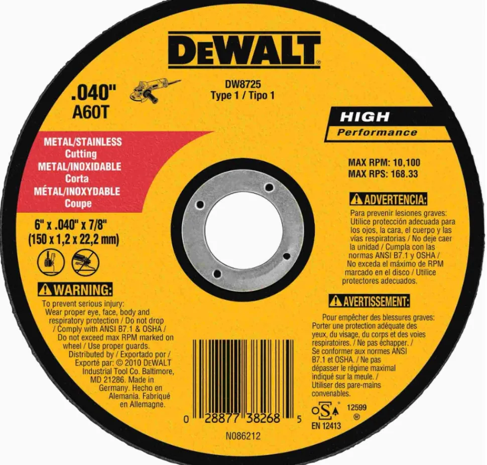 DeWalt 6" X .040" X 7/8" Cut-Off Wheel Metal Cutting DW8725