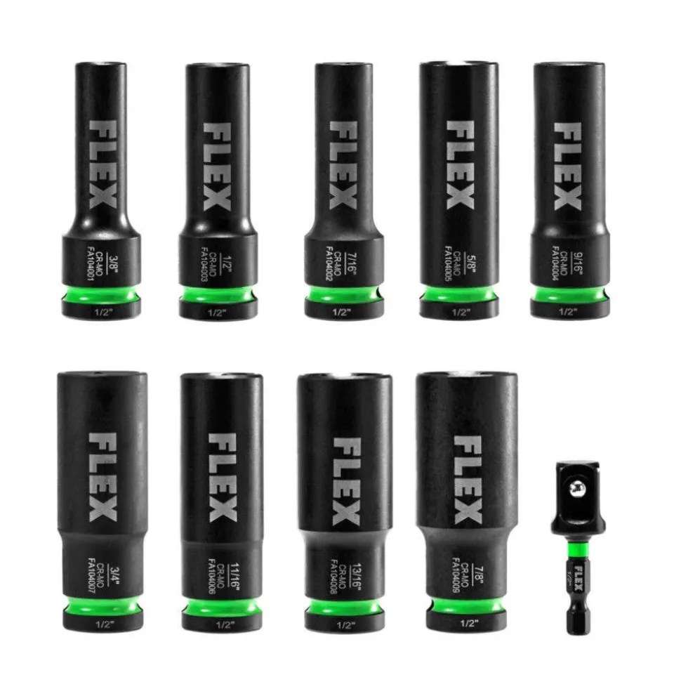 FLEX 10-Piece Thin Wall Deep Well 6-Point 1/2" Drive Impact Nut Socket Set FAM10401-10