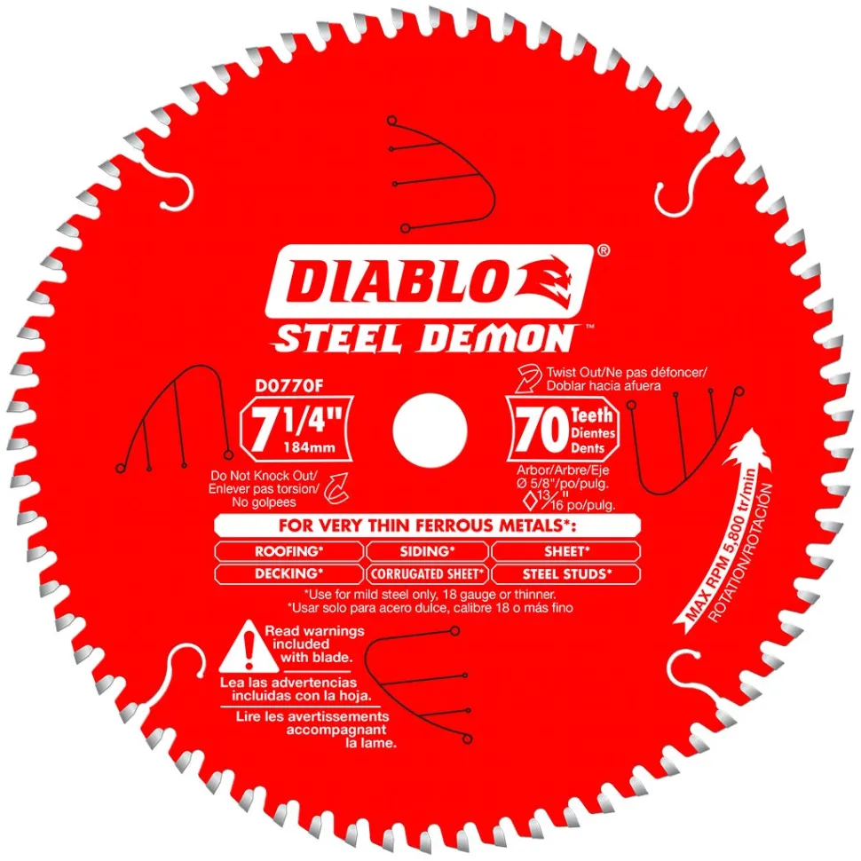 Freud Diablo 7-1/4" x 70 Tooth Steel Demon Carbide-Tipped Saw Blade for Metal D0770FA