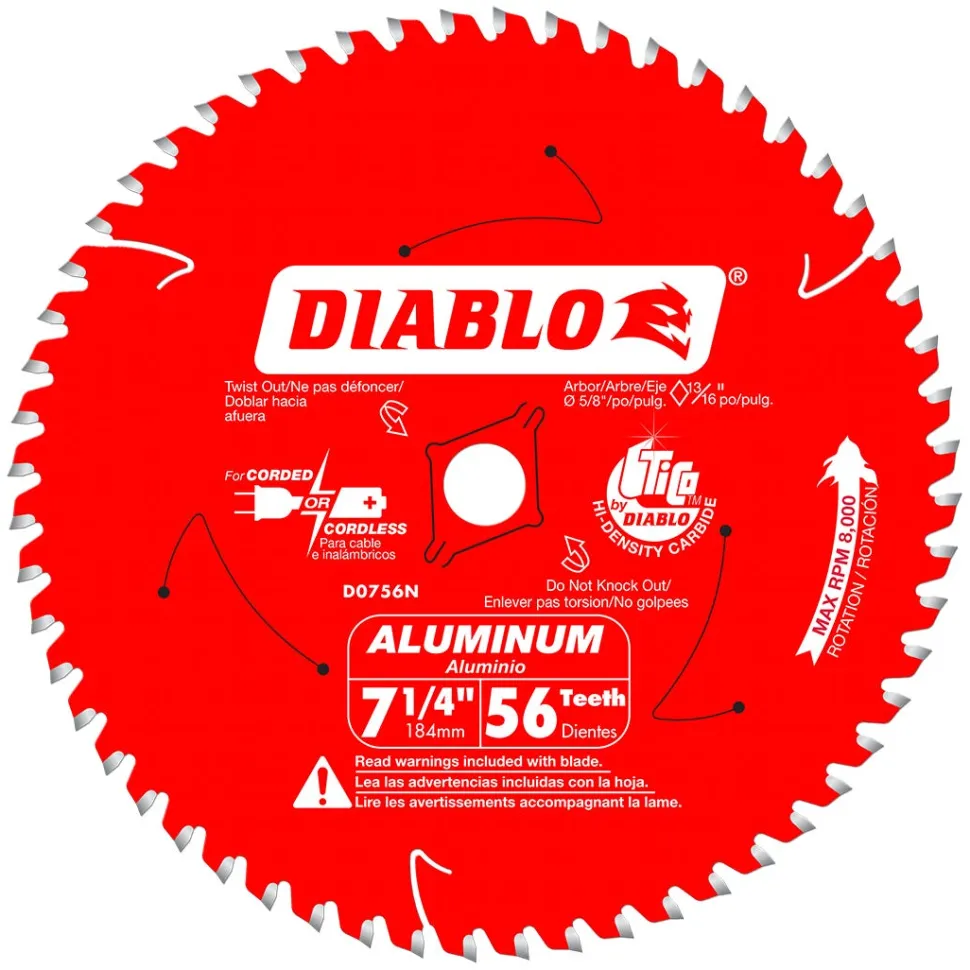 Freud Diablo 7-1/4" x 56 Tooth Thick Aluminum Cutting Saw Blade D0756NA