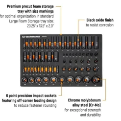 Gearwrench 63 Piece 1/4", 3/8", 1/2" Drive 6 Point SAE Impact Socket Set w/ Foam Storage Tray GWMSISKSAE