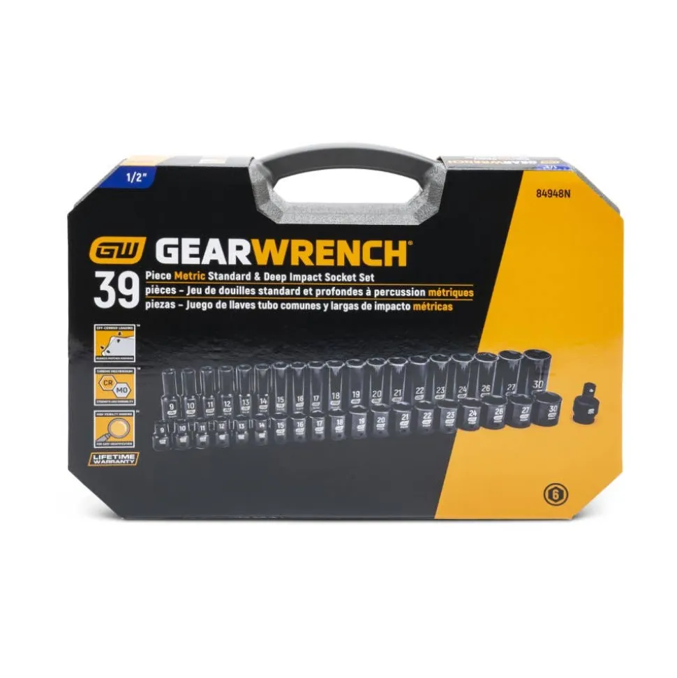 Gearwrench 39 Piece 1/2" Metric Standard & Deep Impact Socket Set 84948N