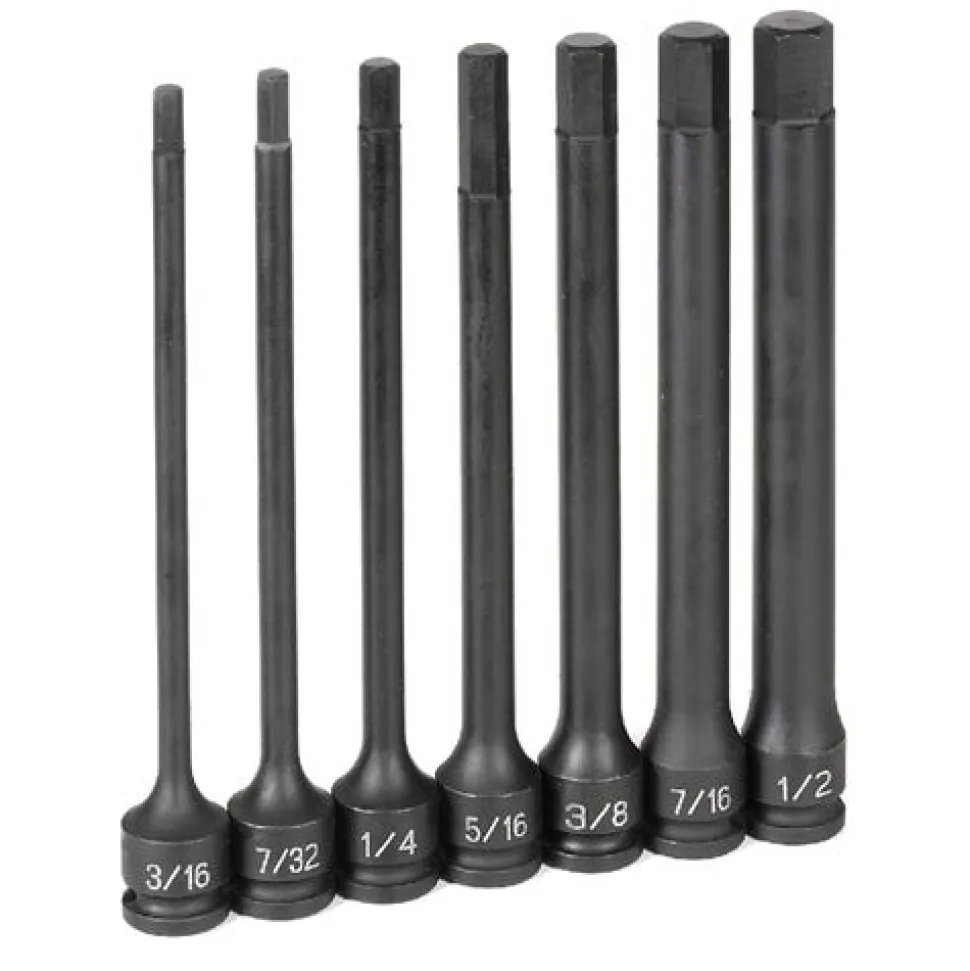 Grey Pneumatic 3/8" Drive 6" Length Impact Hex Drivers Set 1267H