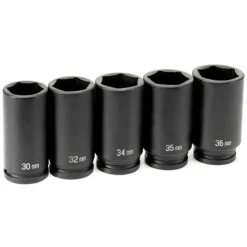 Grey Pneumatic 5 Piece 1/2" Drive Axle Nut Impact Socket Set (Metric) 1705SN