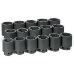 Grey Pneumatic 16 Piece 1'' Drive 6-Point Deep Length Impact Socket Set (SAE) 9016D
