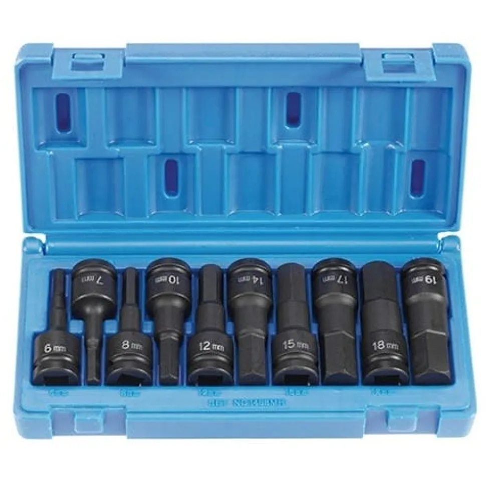 Grey Pneumatic 10 Piece 1/2" Drive Metric Hex Driver Set 1498MH