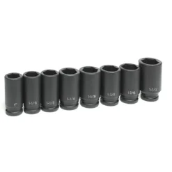 Grey Pneumatic 8 Piece 3/4" Drive 6-Point Deep Length Impact Socket Set (SAE) 8034D