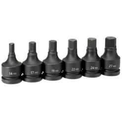 Grey Pneumatic 6 Piece 1'' Drive Hex Standard Length Impact Socket Set (Metric) 9196MH