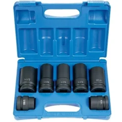 Grey Pneumatic 7 Piece 1" Drive 6-Point Standard & Deep Length Impact Socket Set (SAE & Metric) 9007