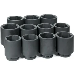 Grey Pneumatic 11 Piece 1" Drive 6-Point Deep Length Impact Socket Set (SAE) 9011D