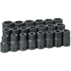Grey Pneumatic 21 Piece 1'' Drive 6-Point Deep Length Impact Socket Set (SAE) 9021D