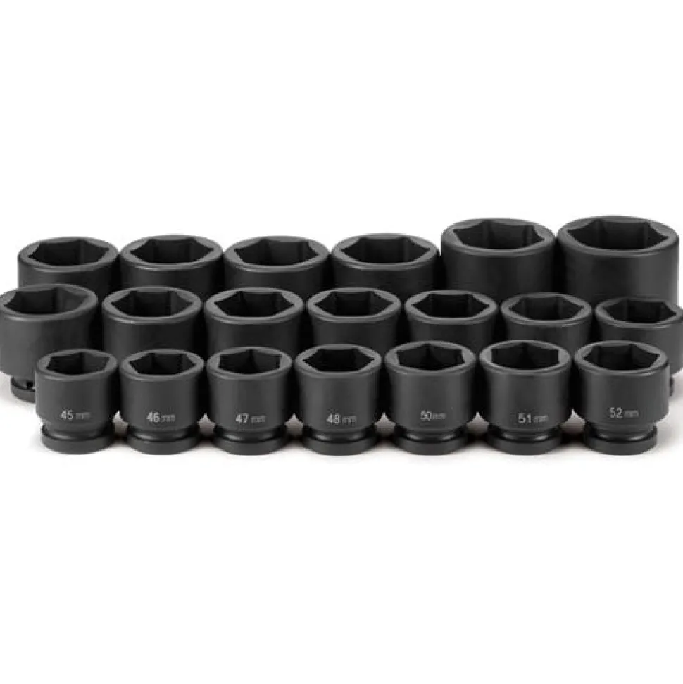 Grey Pneumatic 20 Piece 1'' Drive 6-Point Standard Length Impact Socket Set (Metric) 9020M