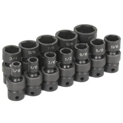 Grey Pneumatic 12 Piece 3/8" Drive 6-Point Standard Length Impact Socket Set (SAE) 1212U