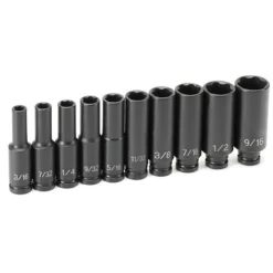 Grey Pneumatic 10 Piece 1/4" Surface Drive SAE 6 Point Deep Impact Socket Set 9710D