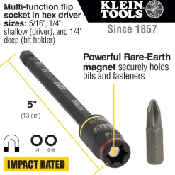 Klein 3-in-1 Impact Flip Socket Set, 1/4-Inch, 5/16-Inch, 2-Piece 32768