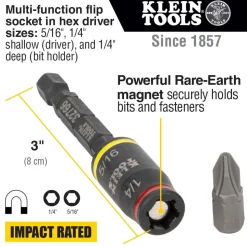 Klein 3-in-1 Impact Flip Socket Set, 1/4-Inch, 5/16-Inch, 2-Piece 32768