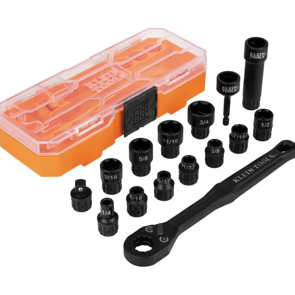Klein KNECT 8-1/2" Drive Impact-Rated Pass Through Socket Set, 15-Piece 65400