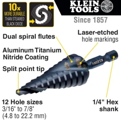 Klein Premium Electrician's Quick Release Step Bit Set, 3 Piece QRSTSPRO