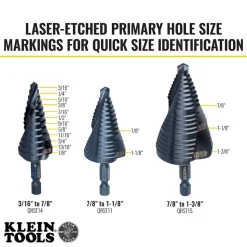 Klein Premium Electrician's Quick Release Step Bit Set, 3 Piece QRSTSPRO