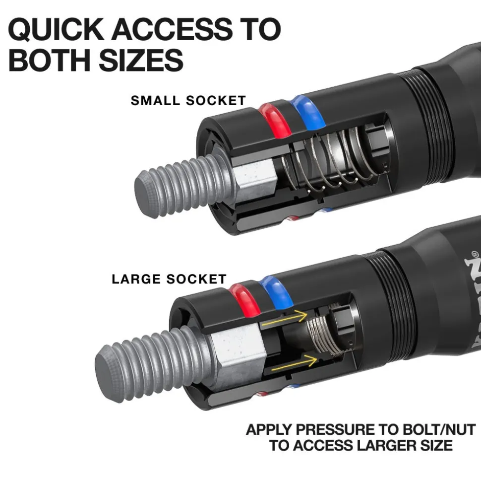 Klein Tools KNECT™ Quad-12 Deep-Well Heavy-Duty Impact Flip Sockets, SAE, 3-Piece 653QS