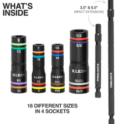 Klein Tools KNECT™ Quad-16 Heavy-Duty Impact Flip Sockets, SAE and Metric, 4-Piece 654QS