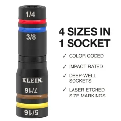 Klein Tools KNECT™ Quad-24 Heavy-Duty Impact Flip Sockets, SAE and Metric, 6-Piece 656QS