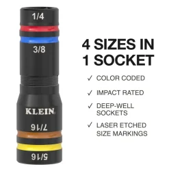 Klein Tools Quad-4 Deep-Well Heavy-Duty Impact Flip Socket, SAE 651QS
