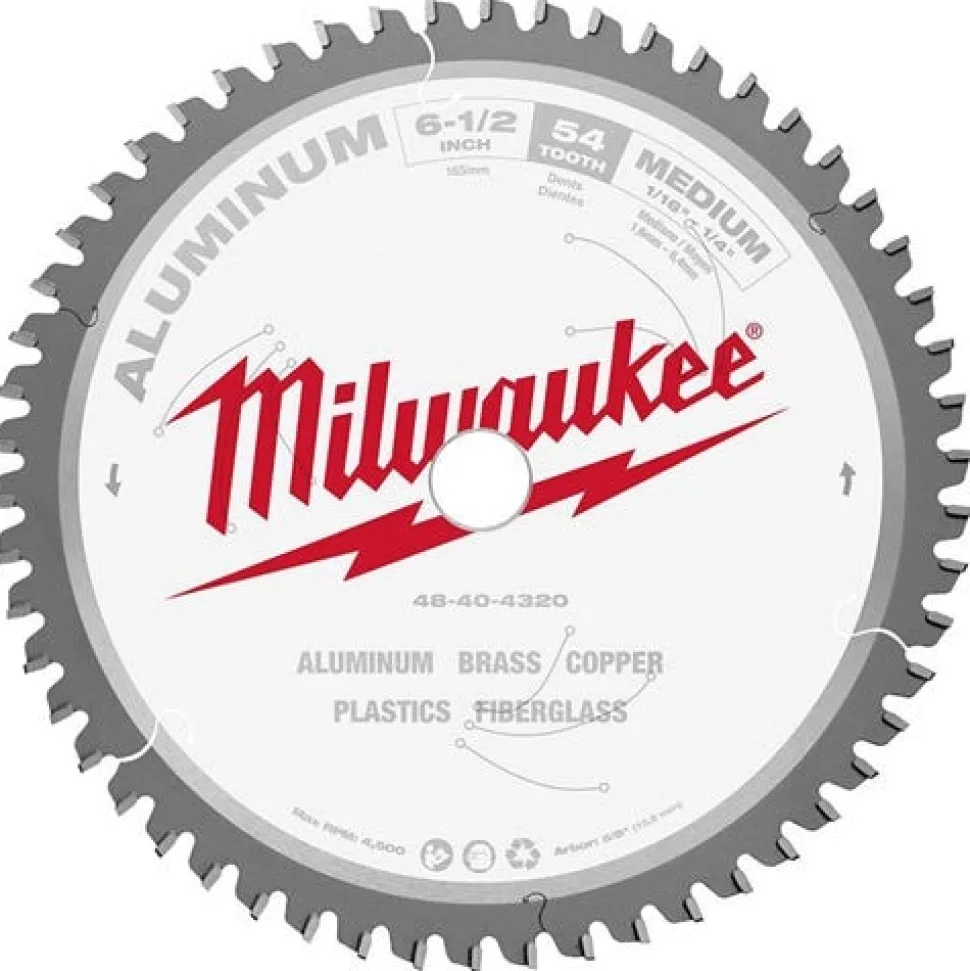 Milwaukee 6-1/2" 54 Tooth 5/8" Arbor Circular Saw Aluminum Cutting Blade 48-40-4320