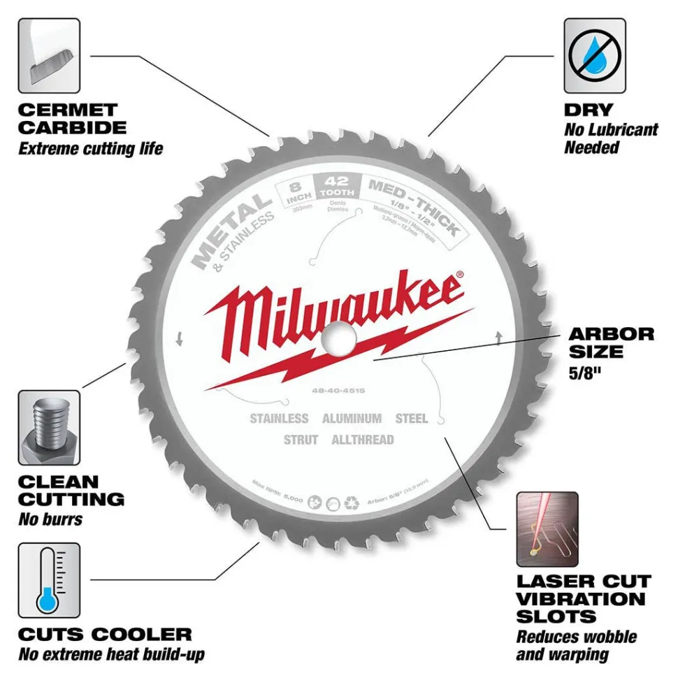 Milwaukee 8" 42 Tooth Metal Cutting Circular Saw Blade 48-40-4515