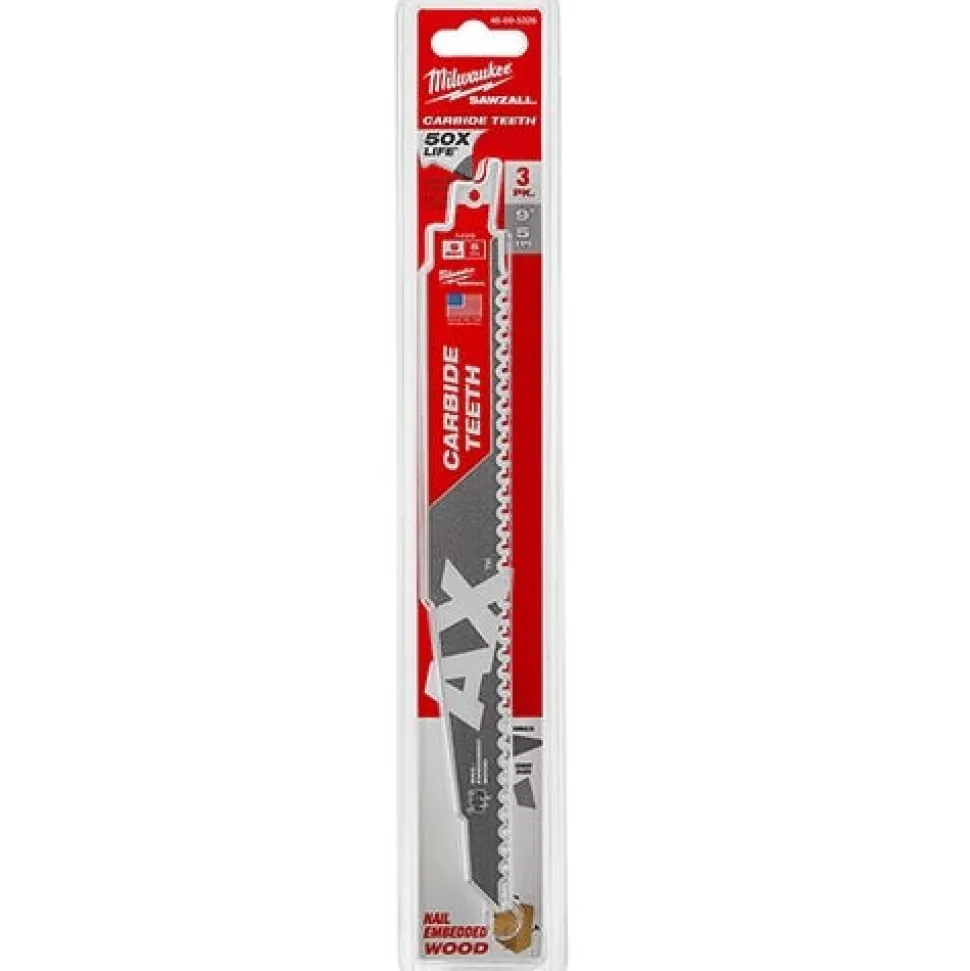 Milwaukee 9" 5 TPI Carbide Axe Sawzall Reciprocating Saw Blade (3 Pack) 48-00-5326