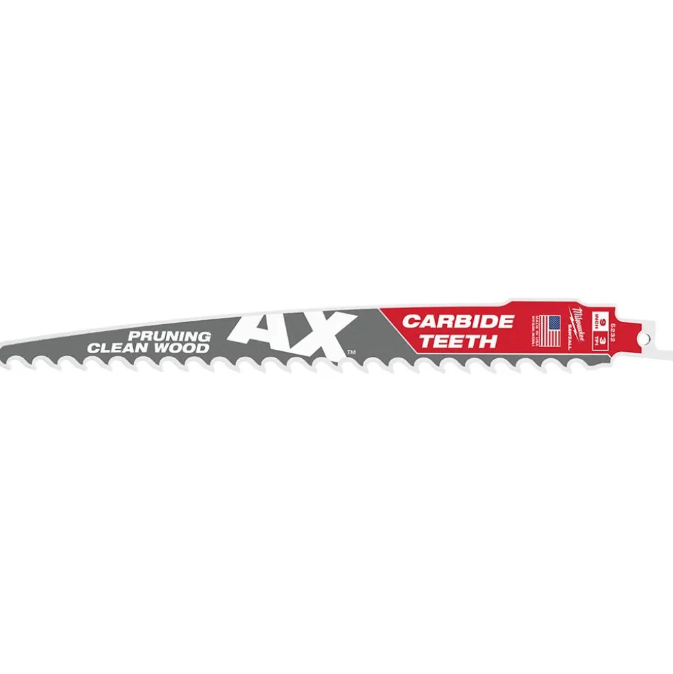 Milwaukee 9" 3 TPI The AX with Carbide Teeth for Pruning & Clean Wood SAWZALL Blade 1PK 48-00-5232