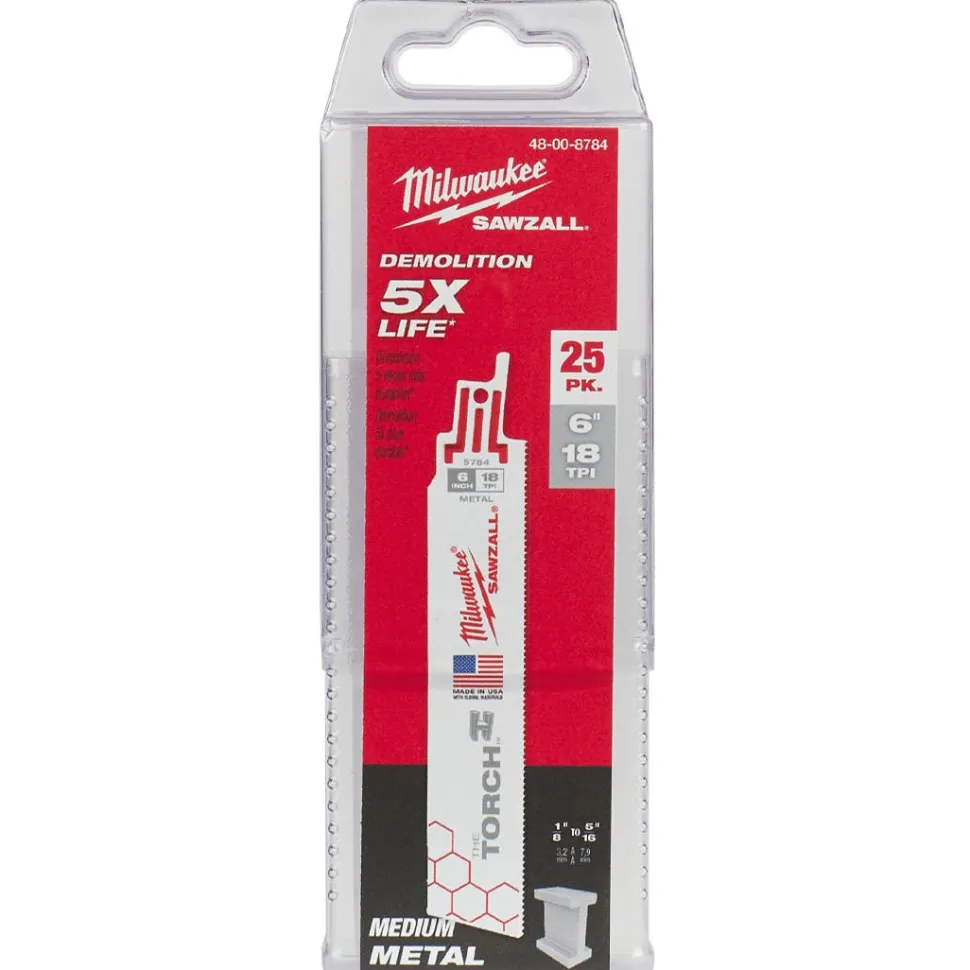 Milwaukee 6" 18 TPI Torch Sawzall Blades (25 Pack) 48-00-8784