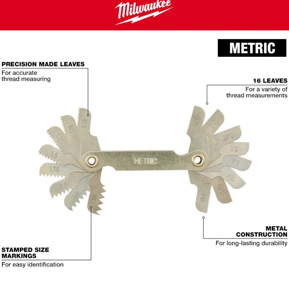 Milwaukee 0.35-3.00 mm Metric Thread Pitch Gauge 49-57-5012