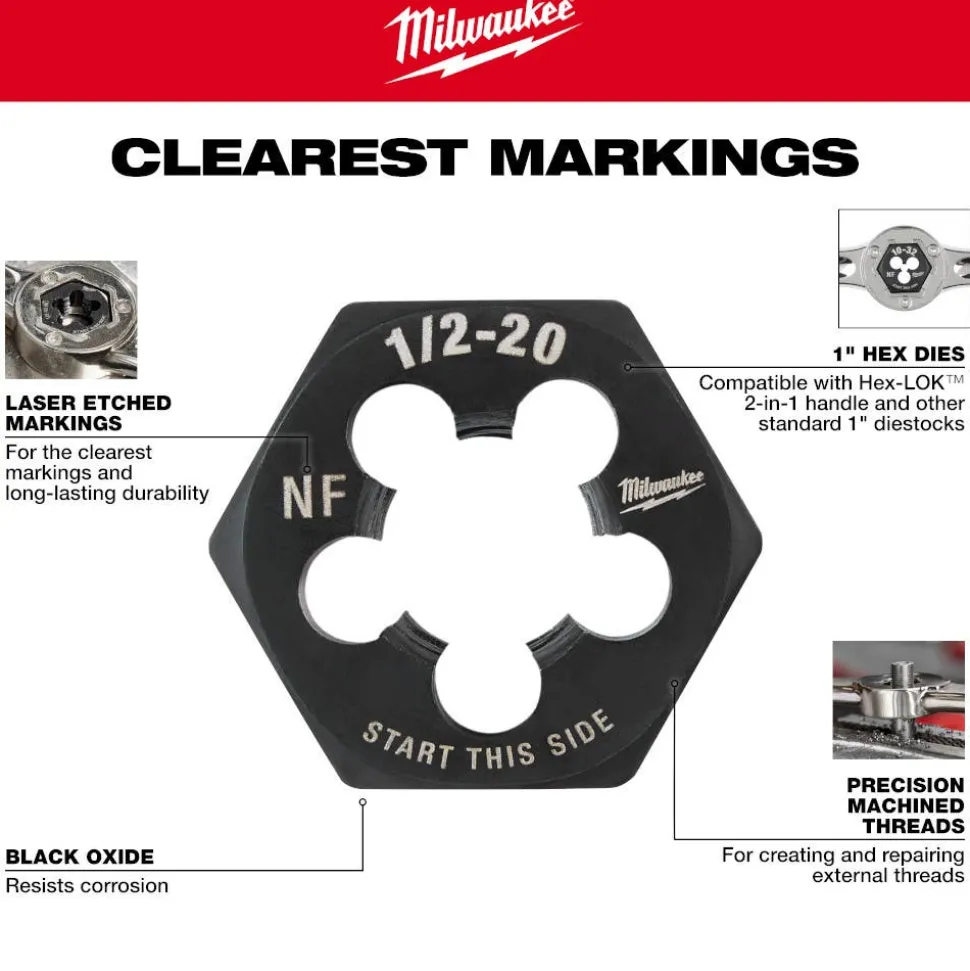 Milwaukee 7/16"-20 NF 1-Inch Hex Threading Die 49-57-5357