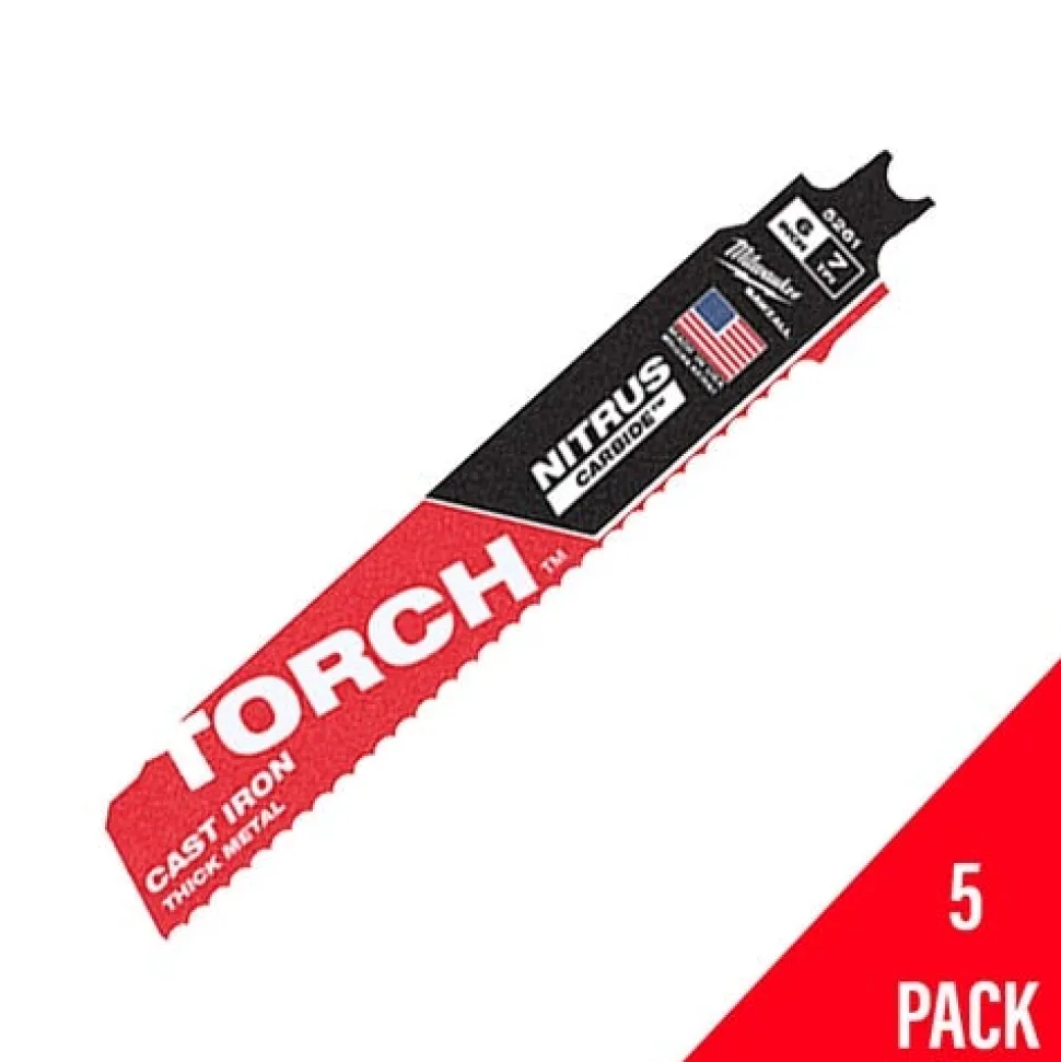 Milwaukee 6" NITRUS Carbide CAST IRON Torch Sawzall Blade (5 Pack) 48-00-5561