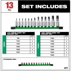 Milwaukee 13 Piece 1/4" and 3/8" Drive TORX Bit Socket Set 48-22-9532