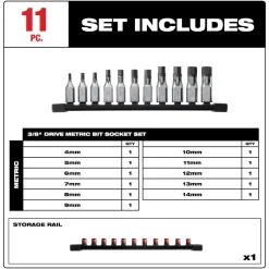 Milwaukee 11 Piece 3/8" Drive Hex Bit Socket Set - Metric 48-22-9543