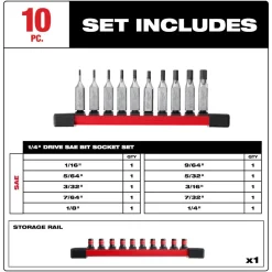 Milwaukee 10 Piece 1/4" Drive Hex Bit Socket Set - SAE 48-22-9540
