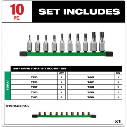 Milwaukee 10 Piece 3/8" Drive TORX Bit Socket Set 48-22-9531