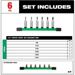 Milwaukee 6 Piece 1/4" Drive TORX Bit Socket Set 48-22-9530