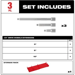 Milwaukee 3 Piece 1/2" Drive Wobble Extension Set 48-22-9352
