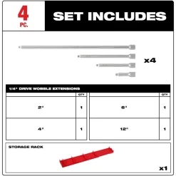 Milwaukee 4 Piece 1/4" Drive Wobble Extension Set 48-22-9350