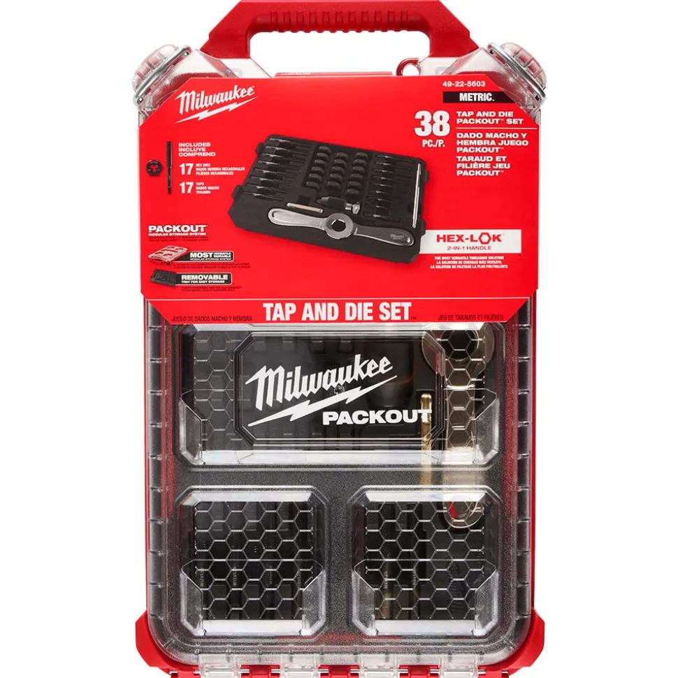 Milwaukee 38 Piece Metric Tap & Die PACKOUT Set w/ Hex-LOK 2-in-1 Handle 49-22-5603
