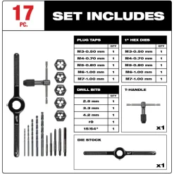 Milwaukee 17 Piece Metric Tap and Die Set 49-22-5601