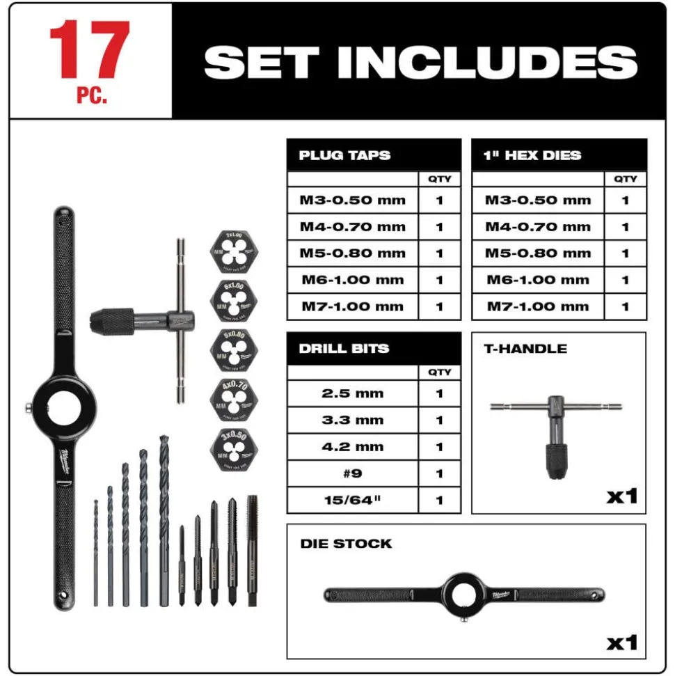 Milwaukee 17 Piece Metric Tap and Die Set 49-22-5601